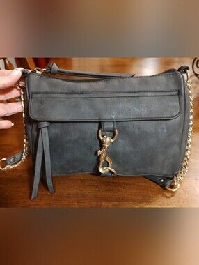 Black Suede Mini MAC Crossbody with Gold Hardware